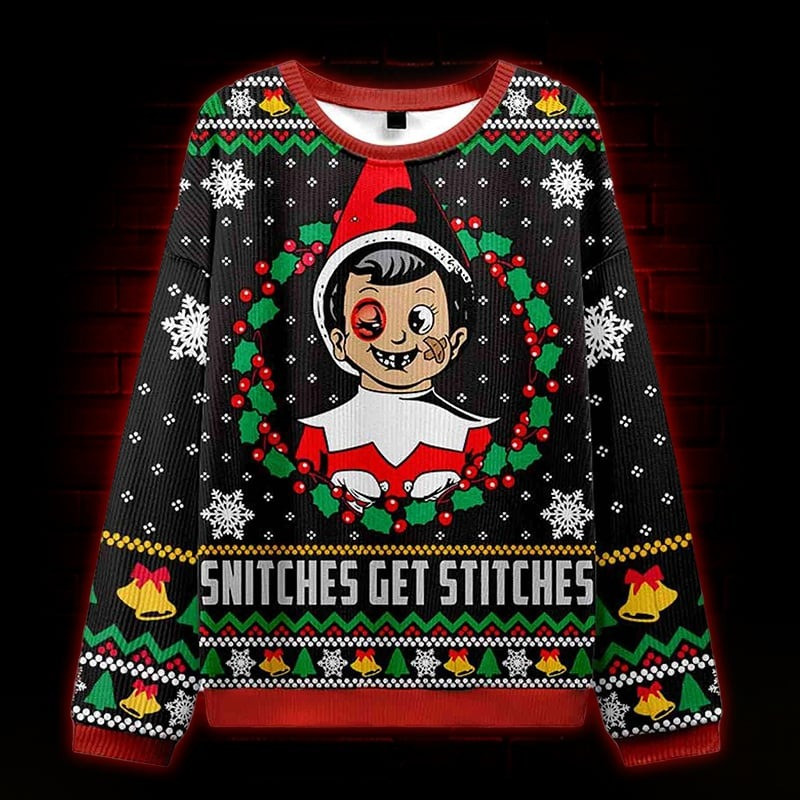 Elf Snitches Get Stitches Ugly Christmas Sweater Xmas Clothing Presents For Party