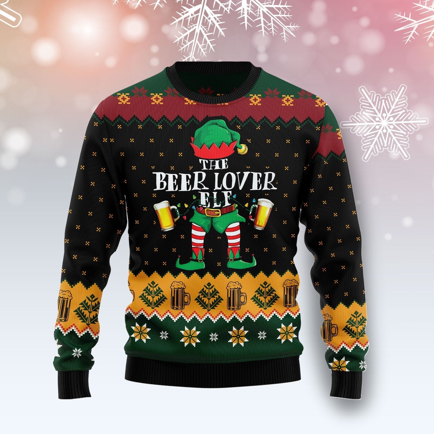 Elf The Beer Lover Ugly Christmas Sweater Funny Adult Xmas Jumper Gifts For Beer Lovers