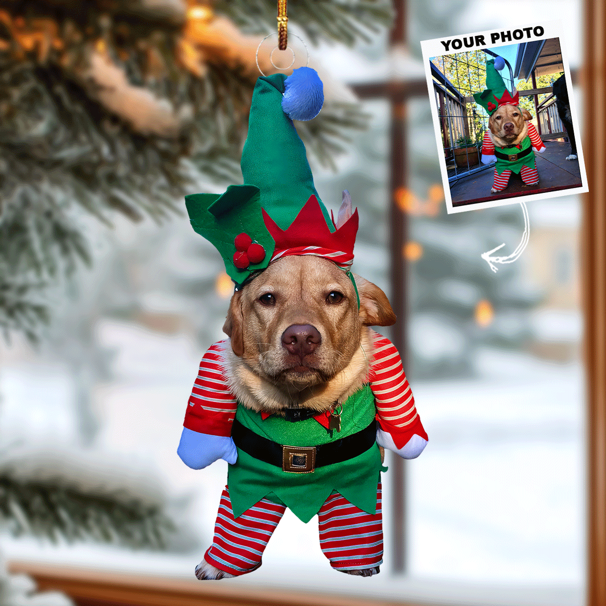 Elfie Whiskers Personalized Photo Mica Ornament Gift For Pet Lovers Pet Owners Family