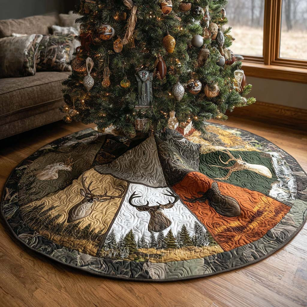 Elk Crossing Christmas Quilted Tree Skirt Xmas Tree Decor Christmas Gifts For Deer Lovers
