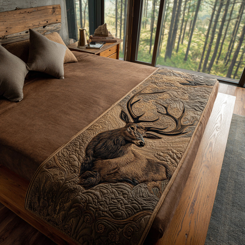 Elk Forest Guardian Quilted Bed Runner Bedroom Decor Unique Gifts For Nature Lovers