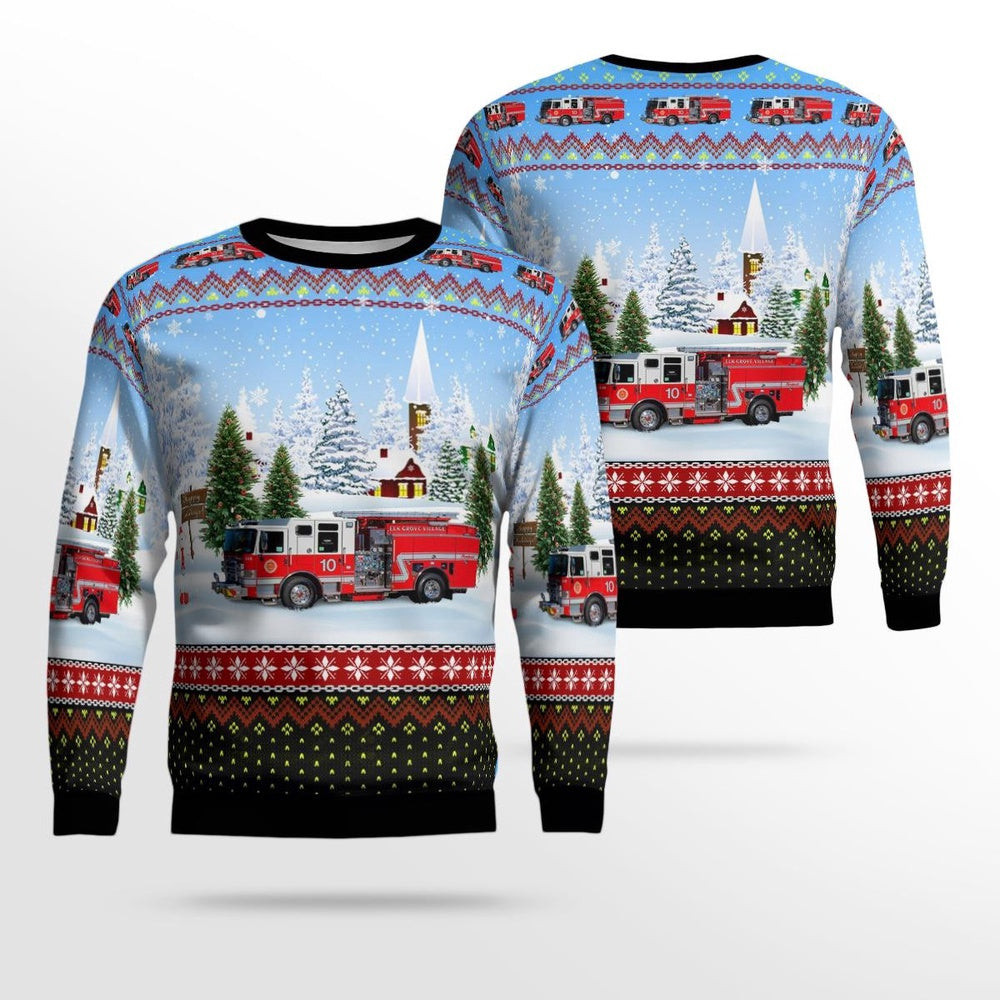 Elk Grove Illinois Elk Grove Village Fire Department AOP Ugly Sweater Xmas Unisex Sweater Christmas Gifts For Men Women