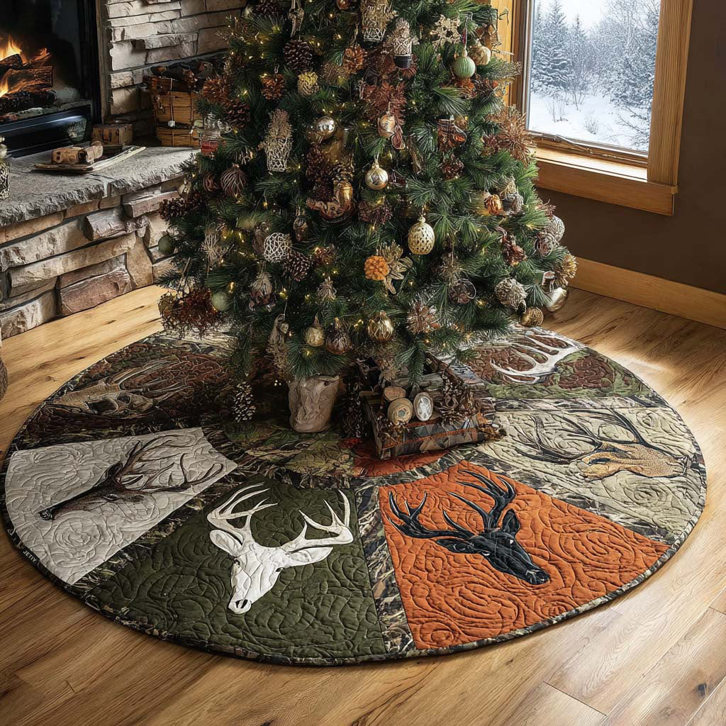 Elk Meadow Christmas Quilted Tree Skirt Skull Pattern Christmas Gifts For Enthusiasts