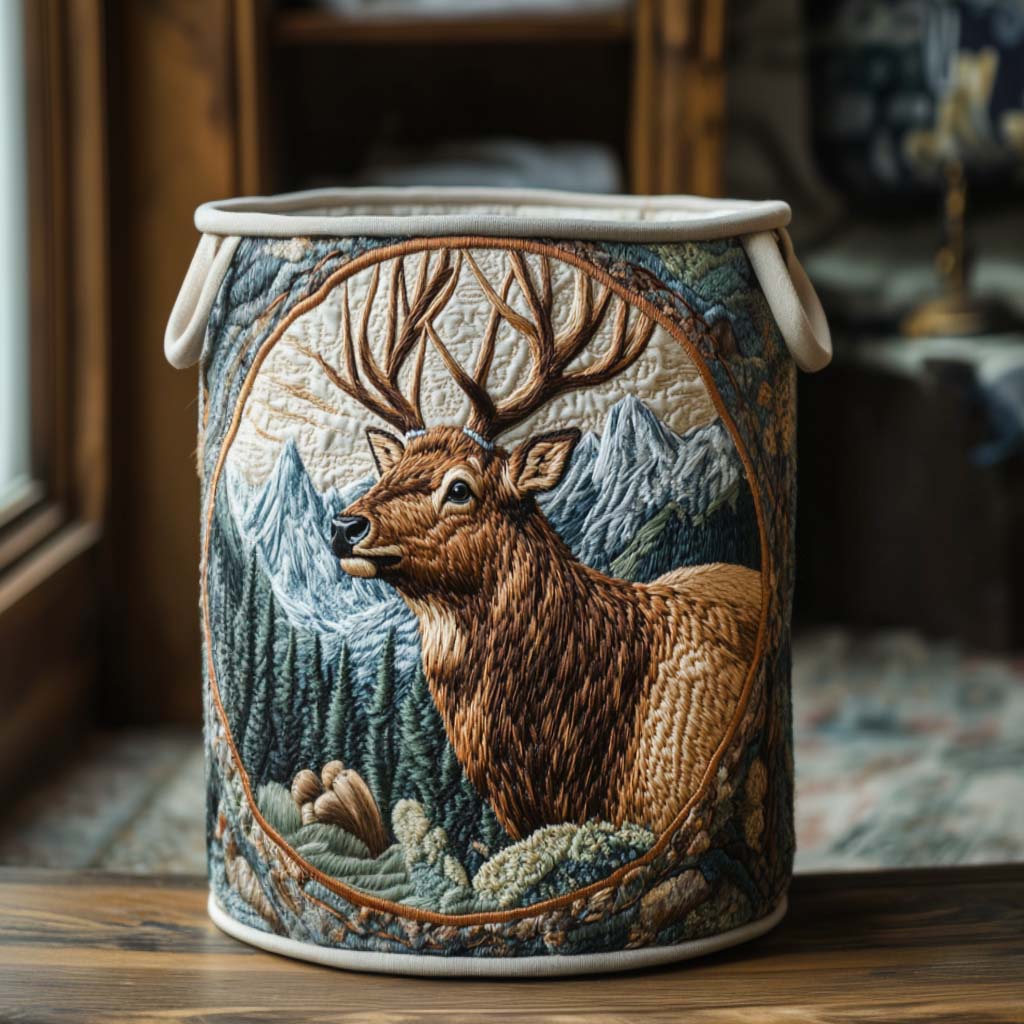 Elk Meadow Glow Quilted Laundry Basket Christmas Merch Gift