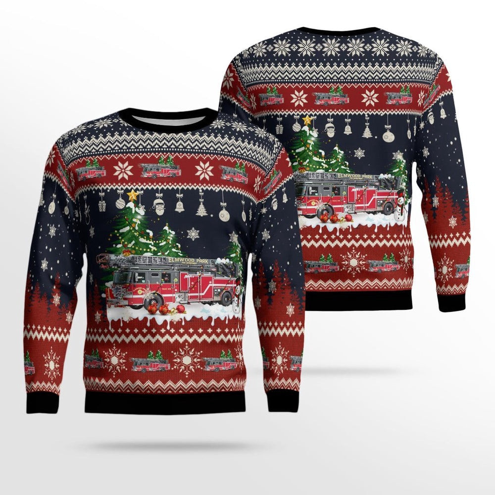 Elmwood Park Illinois Elmwood Park Fire Department AOP Ugly Sweater Xmas Unisex Sweater Christmas Gifts For Men Women