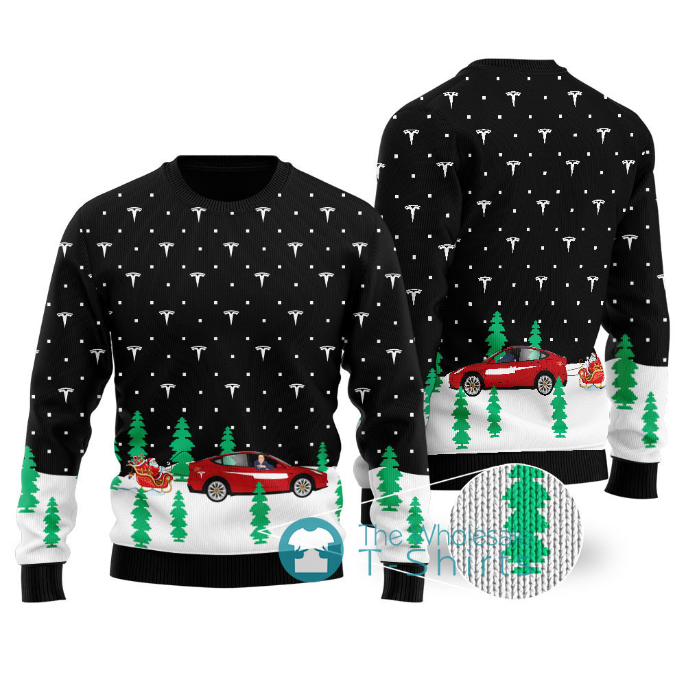 Elon Musk Driving Tesla Christmas Sweater Black Perfect Gift Sweater for Friends and Family