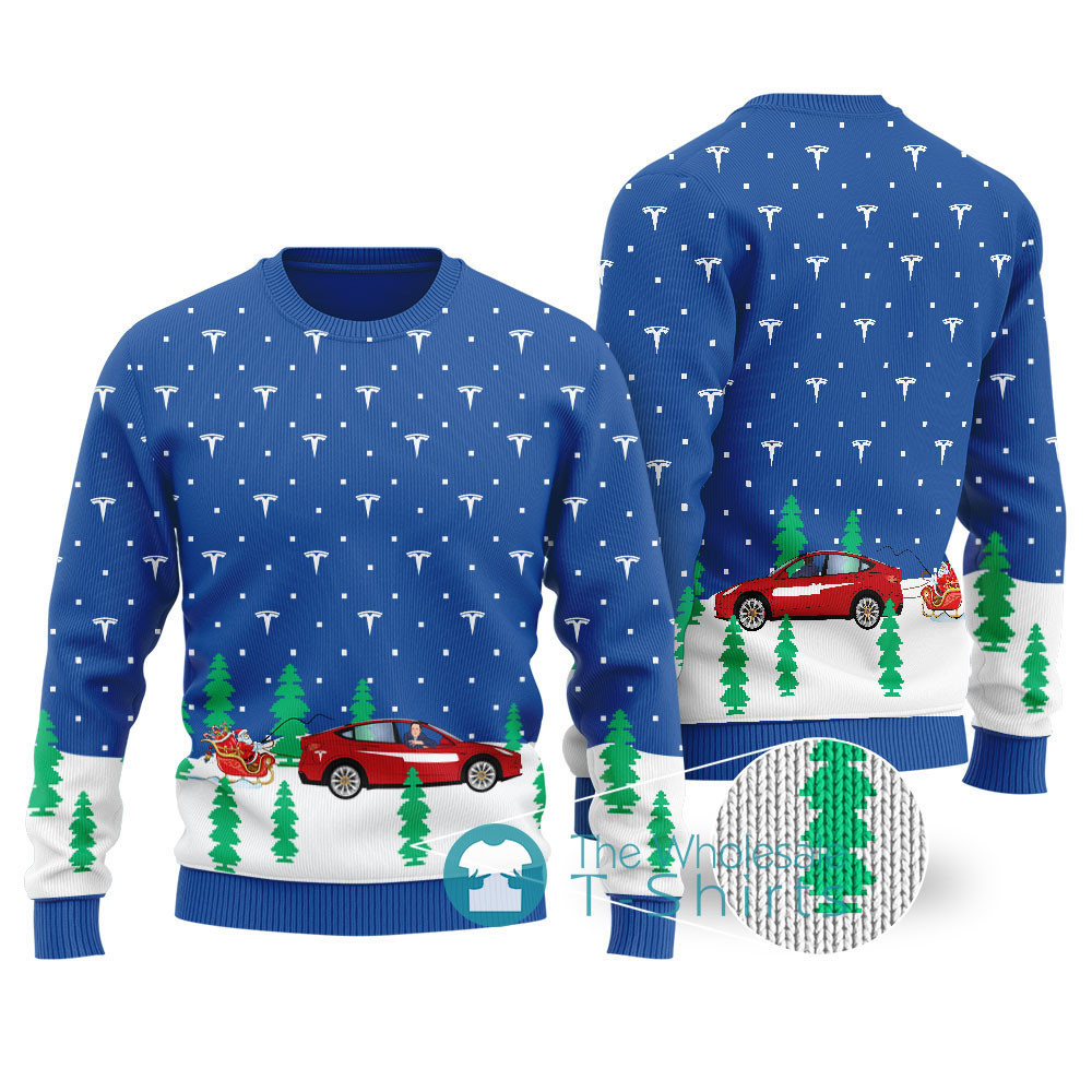 Elon Musk Driving Tesla Christmas Sweater Royal Soft Cotton Sweatshirt for Winter Comfort