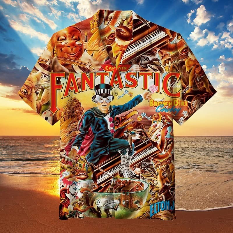 Elton John Captain Fantastic The Brown Dirt Cowboy Hawaiian Shirt Button Up Shirt Merch