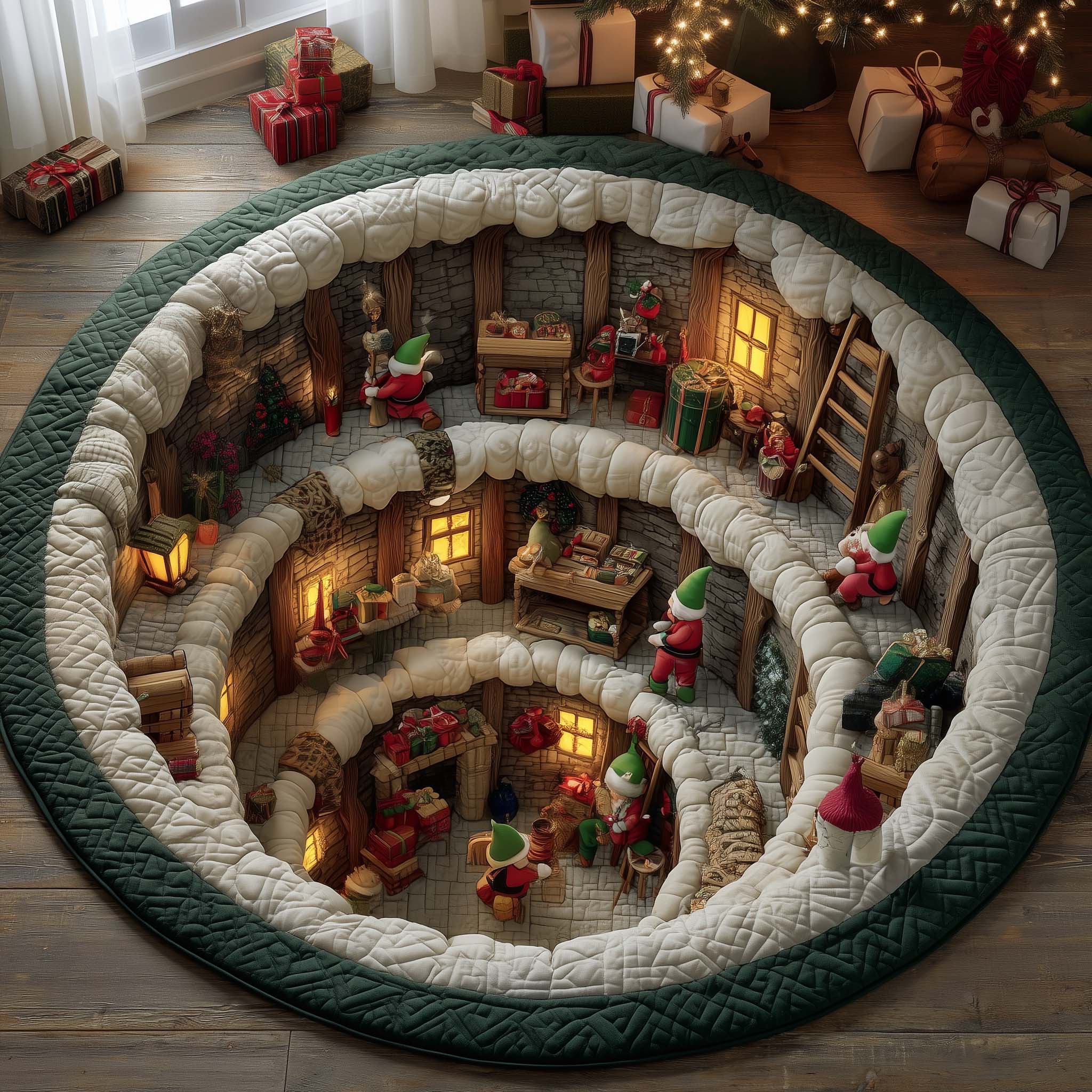 Elves Working Quilted Round Mat Durable Quilted Round Mat for Everyday Use