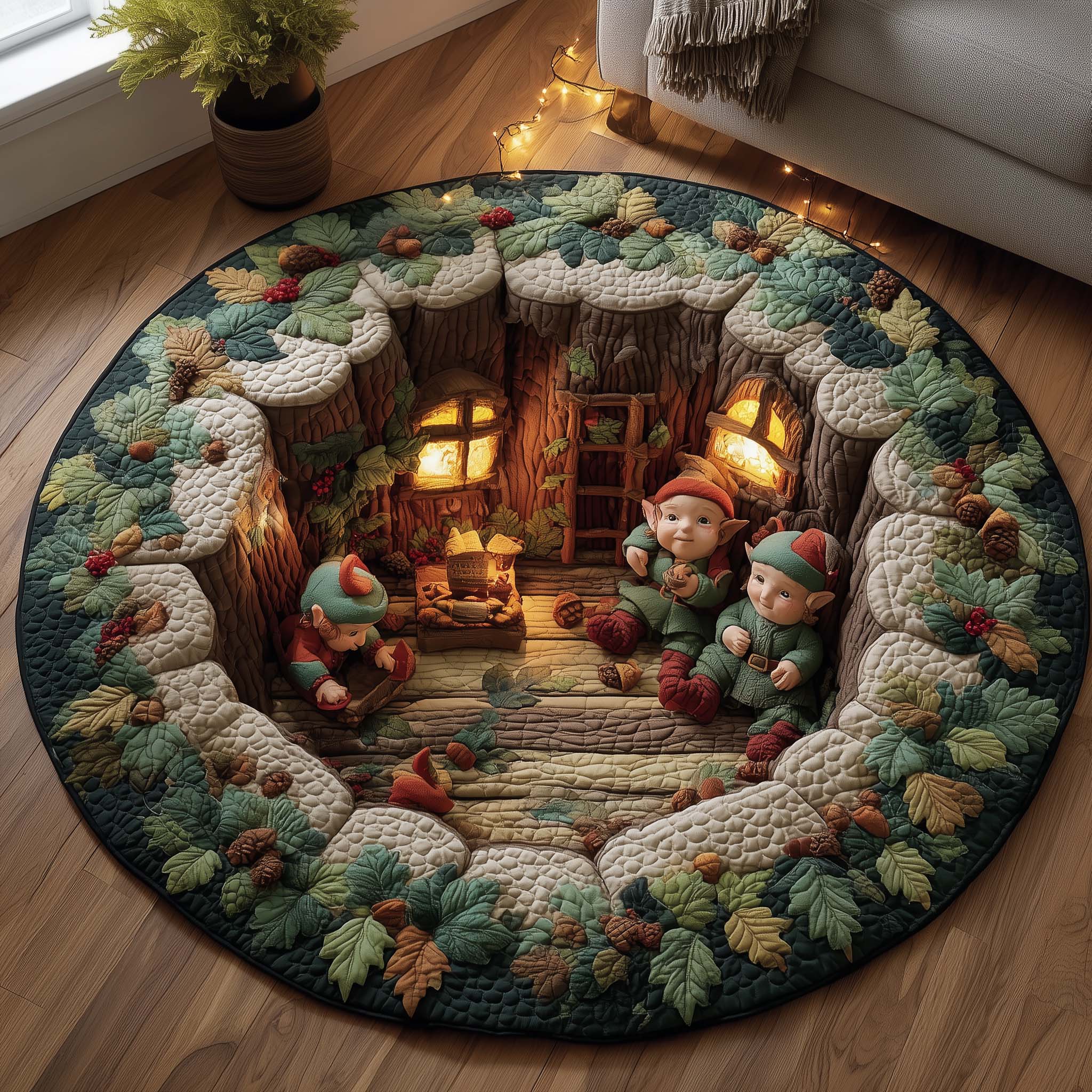 Elves Working Quilted Round Mat Durable Quilted Round Mat for Everyday Use