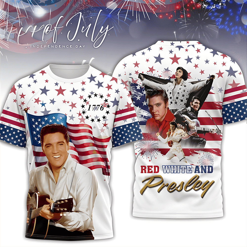 Elvis Presley Independence Day 4th July Red White T-Shirt Best Music Legend Gift For Elvis Fans