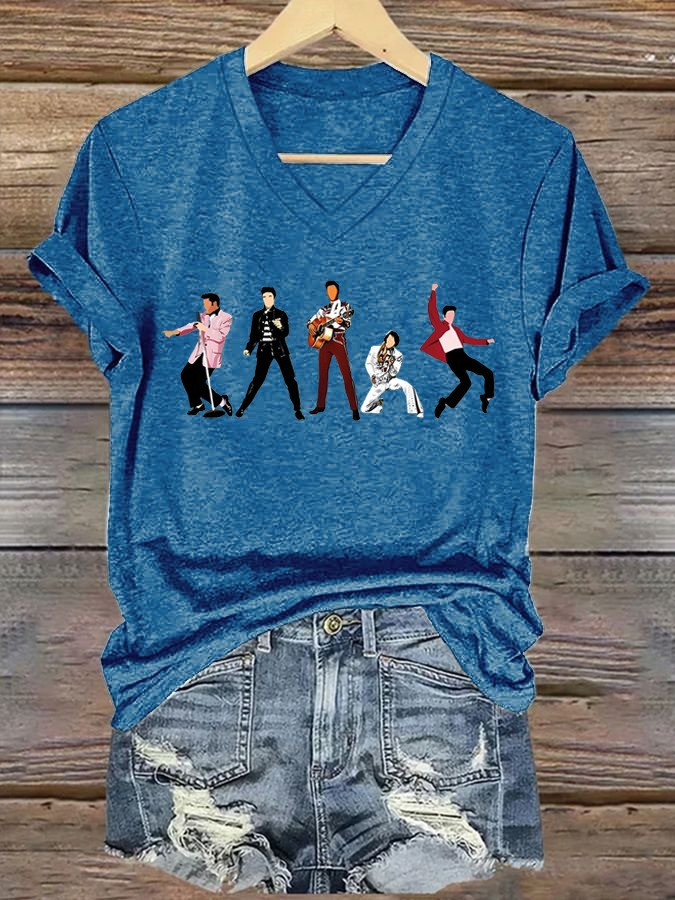 Elvis Presley V-Neck T-Shirt Women's Honor Elvis Presley Lover Fan Gifts For Her