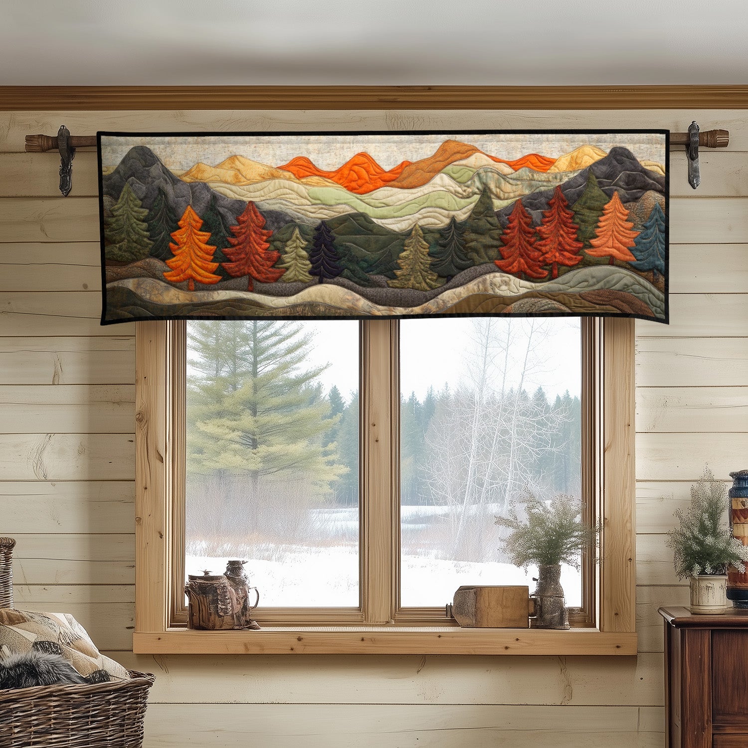 Ember Peaks Quilted Valance Outdoor Entryway Decor Forest Themed Gifts