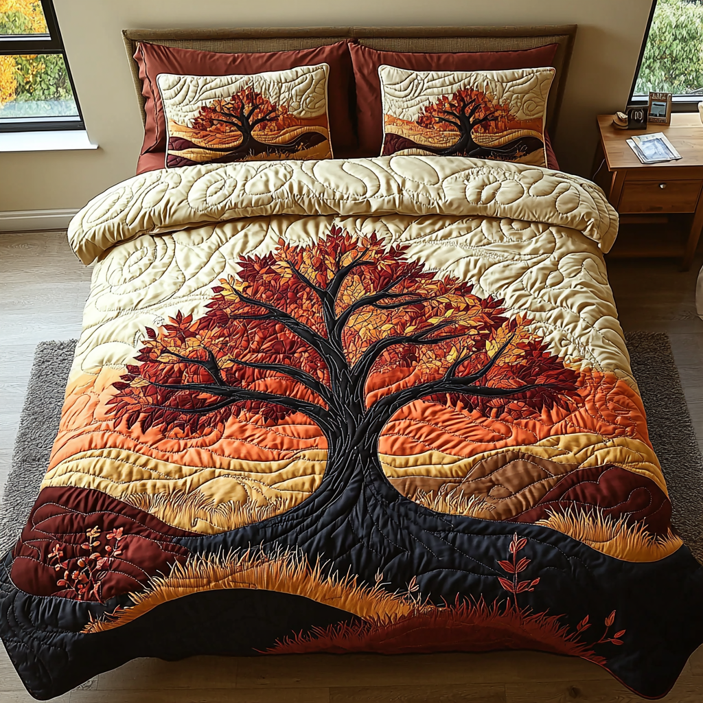 Ember Tree Quilted Bedding Set Bed Decor Tree Of Life Gifts For Dad