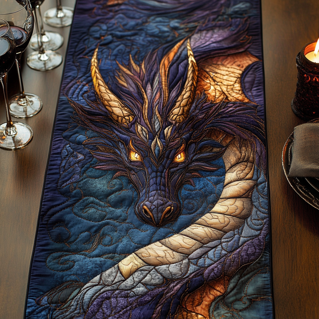 Ember Veil Quilted Table Runner Dragon Table Runner Best Gift For Dragon Lovers