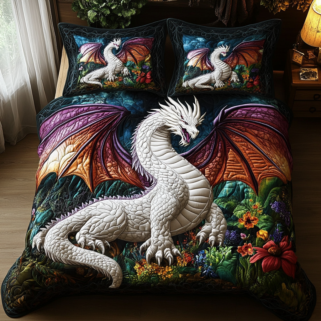 Emberwing Quilted Bedding Set Bedroom Decor Best Dragon Gifts