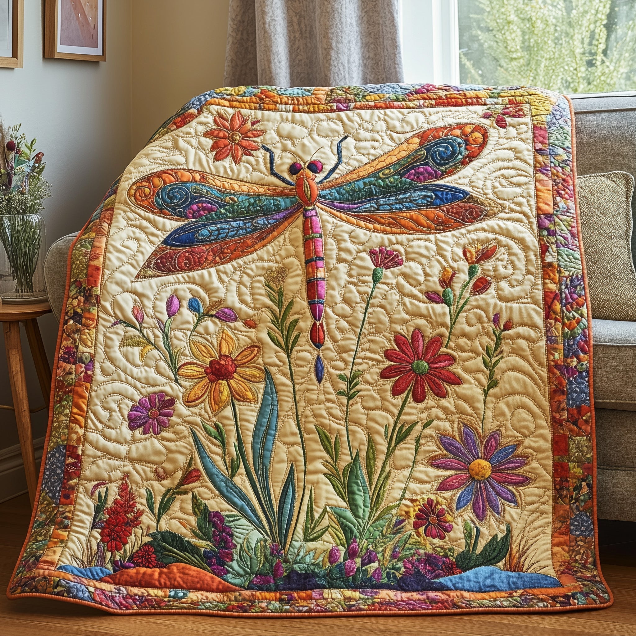 Emberwing Serenity Quilted Blanket Merchandise Throw BlanketBirthday Presents For Dragonfly Lovers