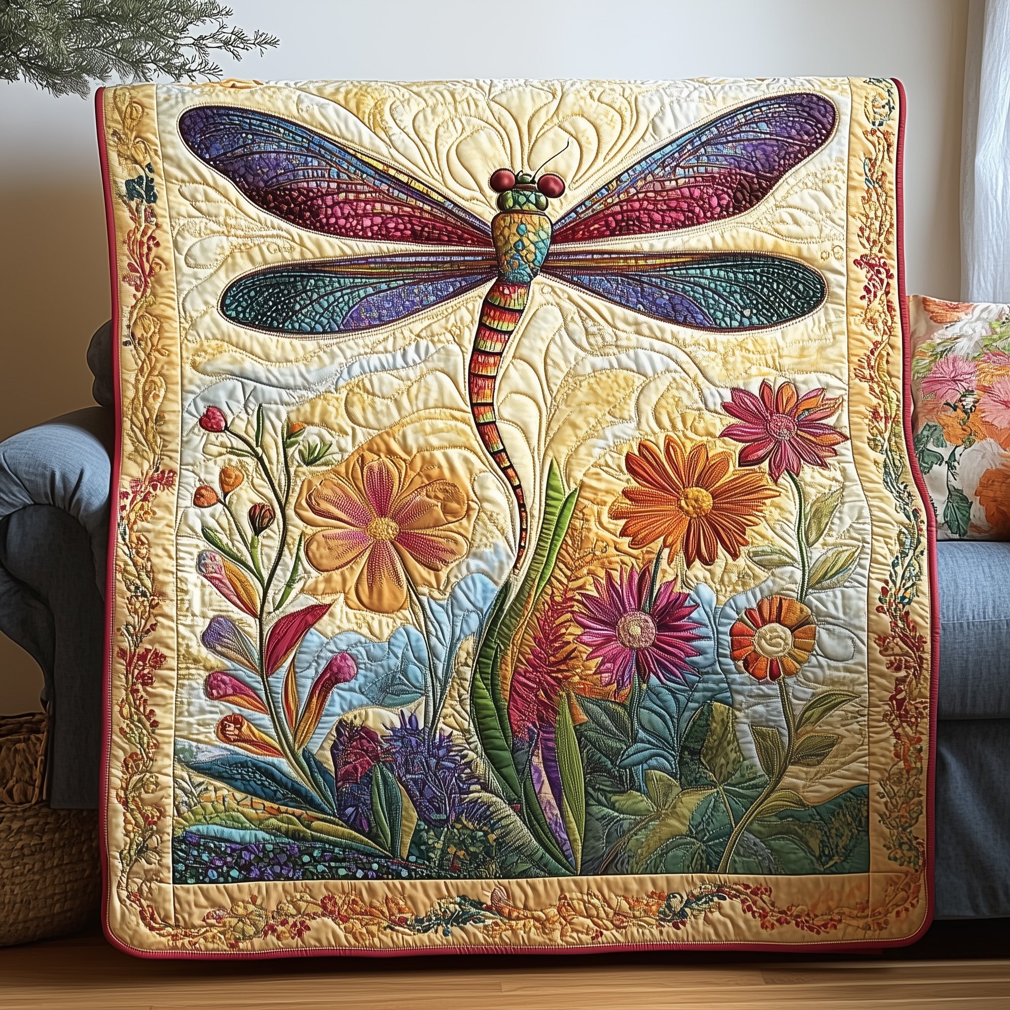Emberwing Serenity Quilted Blanket Merchandise Throw BlanketCool Gifts For Dragonfly Lovers