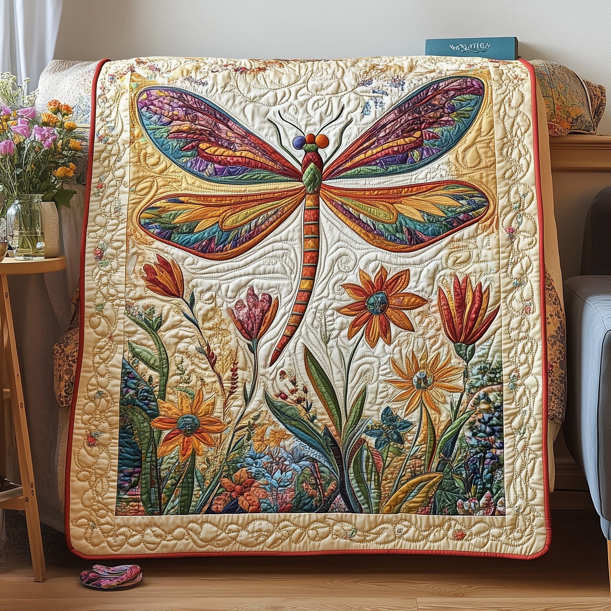 Emberwing Serenity Quilted Blanket Merchandise Throw BlanketDragonfly Gift Items