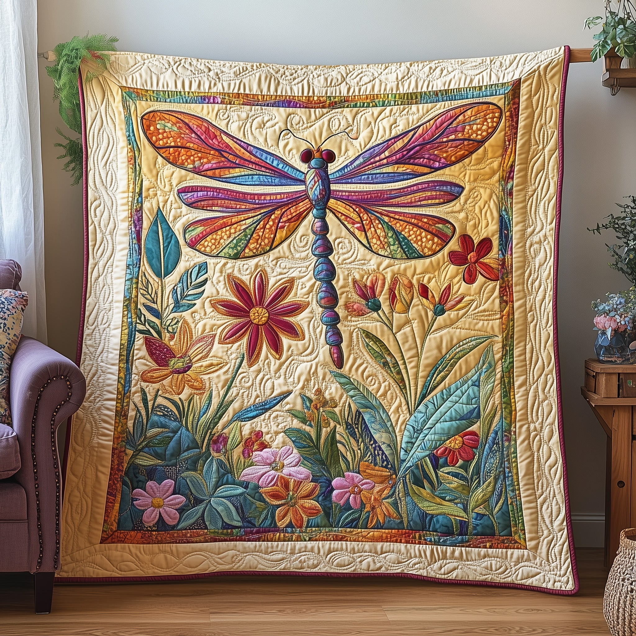 Emberwing Serenity Quilted Blanket Merchandise Throw BlanketGifts For Dragonfly Lovers
