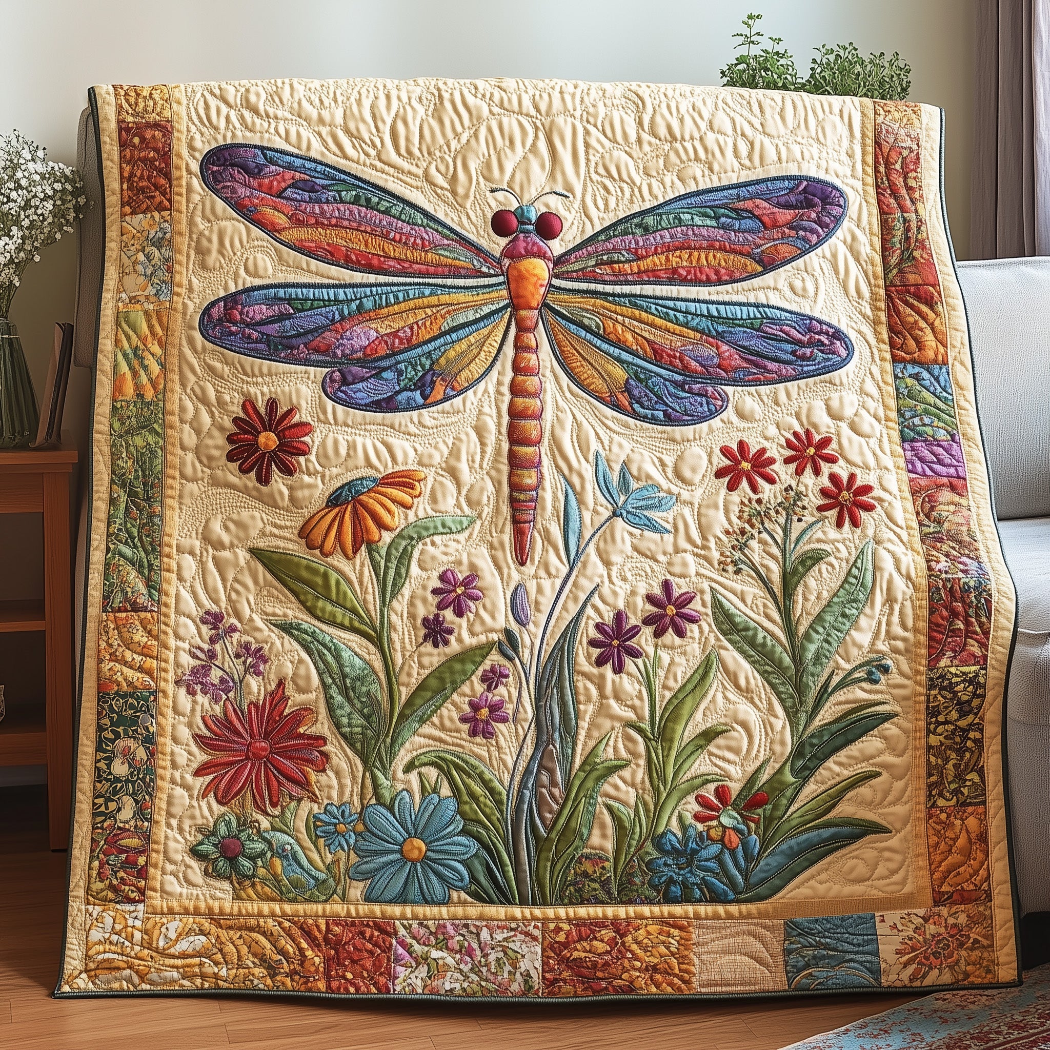 Emberwing Serenity Quilted Blanket Merchandise Throw BlanketNovelty Dragonfly Gifts