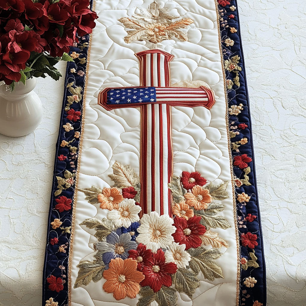 Embroidered Blessing Quilted Table Runner Christmas Nativity Table Runner Patriotic Gift Ideas