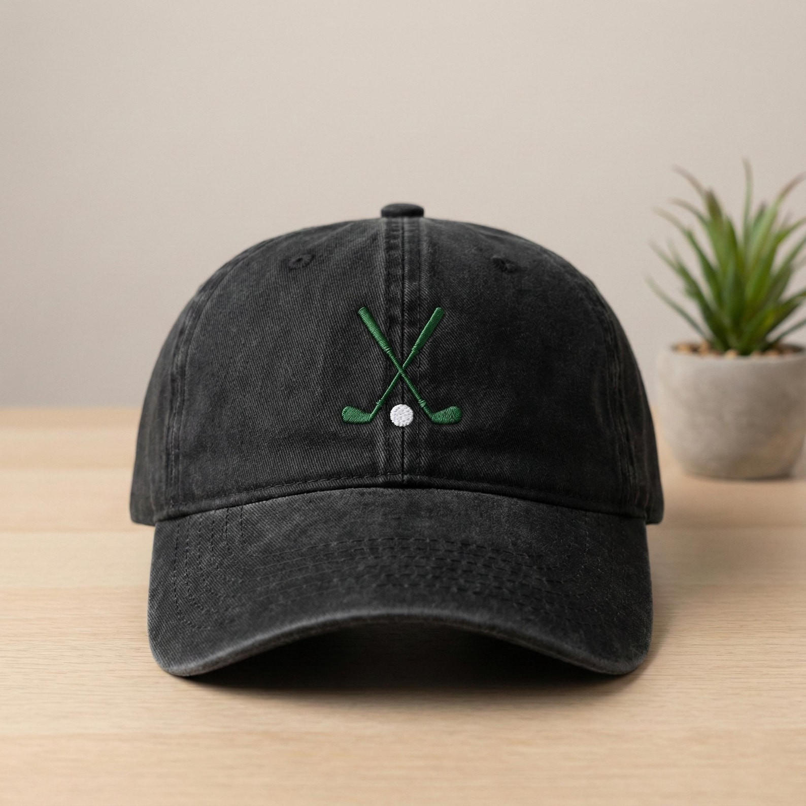 Embroidered Golf Crossed Clubs Wash Dad Hat Golf Cap Golfer Gift For Men