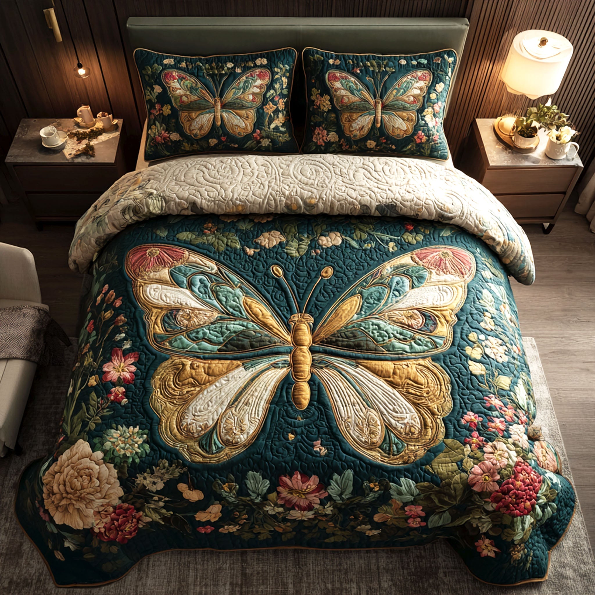 Emerald Blossomwing Quilted Bedding Set Bedroom Decorations Butterfly Gift Ideas For Her