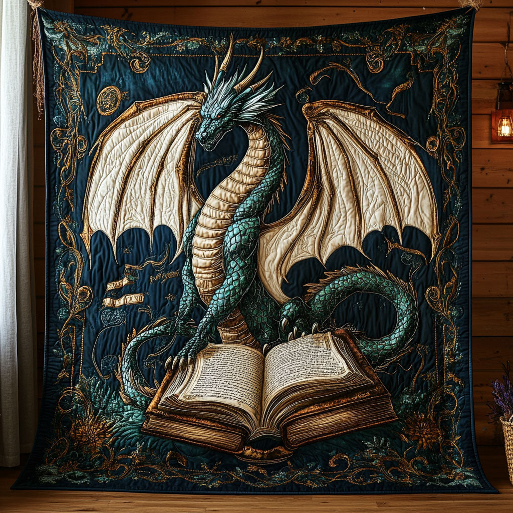 Emerald Dragon Book Quilt Luxury Quilt Blanket Gift for Elegant Interiors