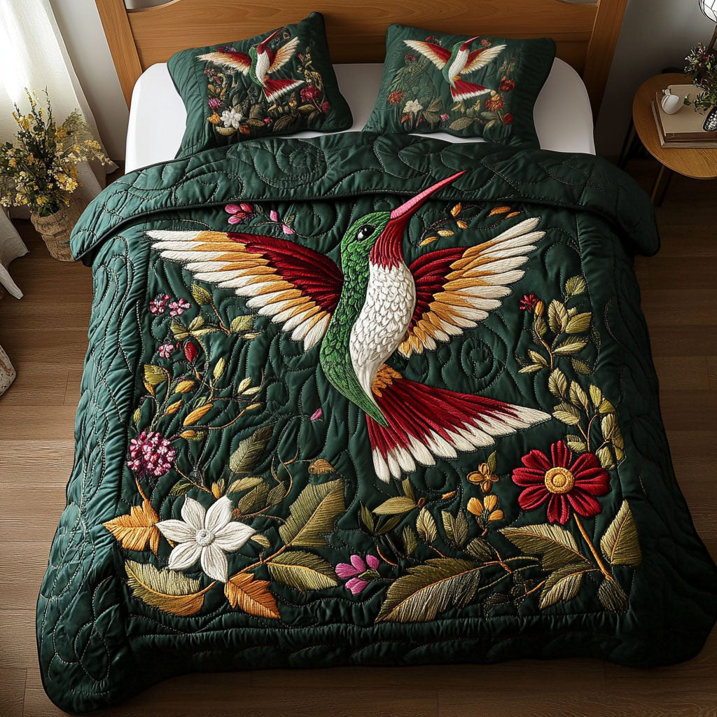 Emerald Elegance Quilted Bedding Set Christmas Duvet Sets Best Hummingbird Themed Gifts