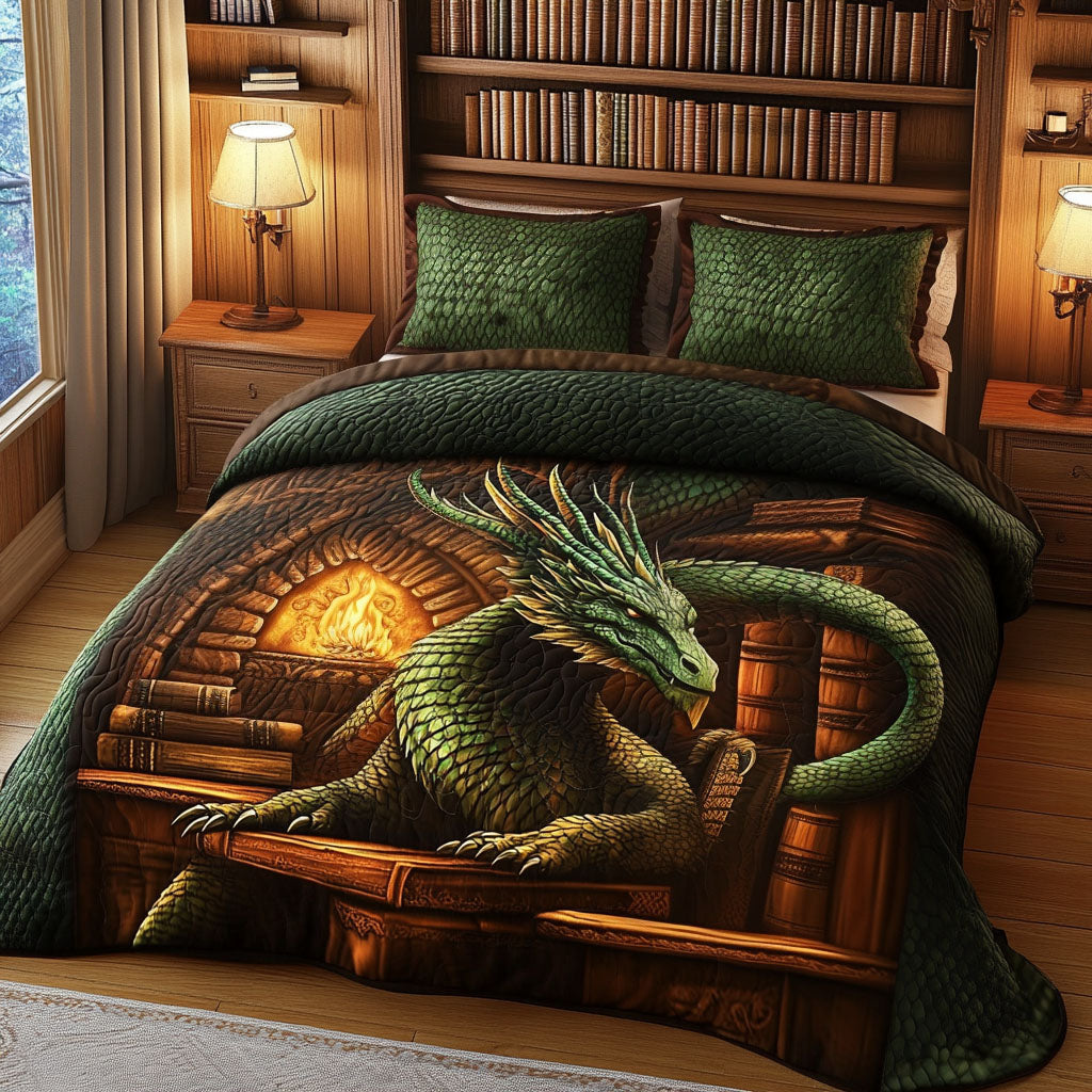 Emerald Flame Guardian Quilted Bedding Set Unique Bed Sheet Set Book Lovers Gifts For Sisters