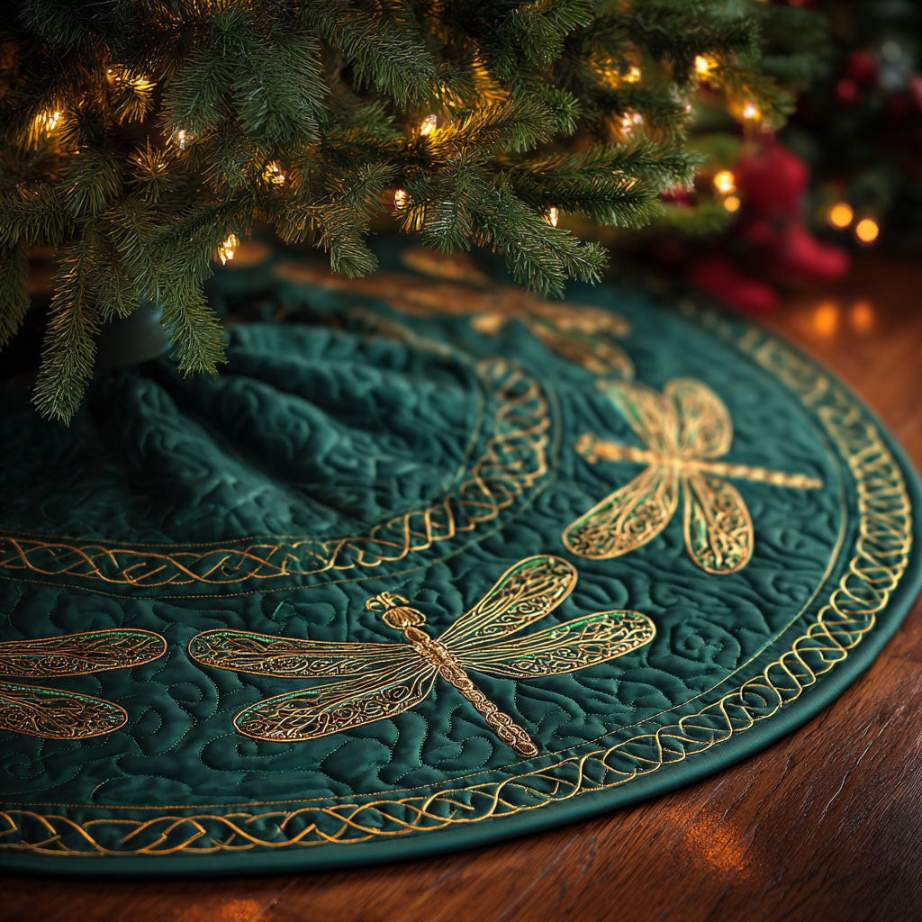 Emerald Flight Christmas Quilted Tree Skirt Christmas Decorations Dragonfly Lover Xmas Gifts