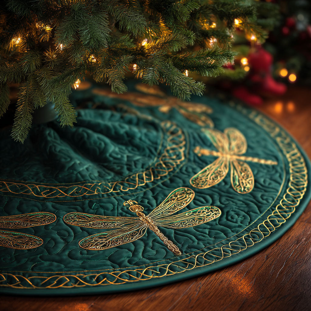 Emerald Flight Christmas Quilted Tree Skirt Luxury Quilted Tree Skirt with Decorative Stitching