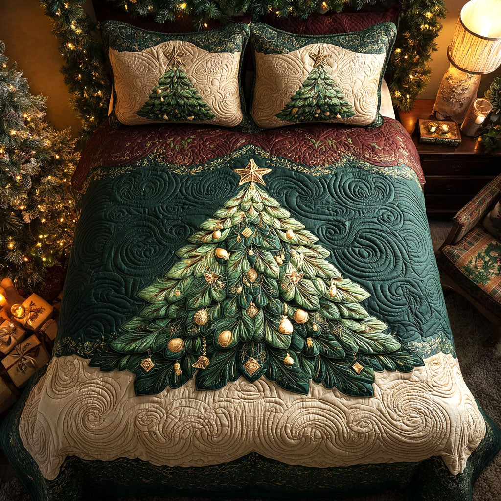 Emerald Glow Quilted Bedding Set Holiday Duvet Sets Christmas Gifts For Men 2025