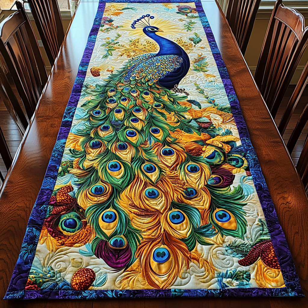 Emerald Glow Quilted Table Runner Dining Room Table Decor Ideas Gifts For Peacock Owners