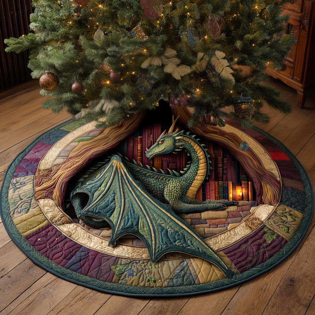 Emerald Library Guardian Quilted Tree Skirt Xmas Decorations Great Book Lover Gifts