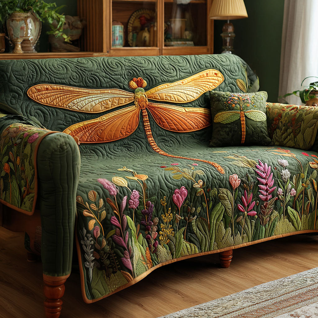 Emerald Meadow Quilted Sofa Cover Holiday Living Room Decor Best Dragonfly Presents