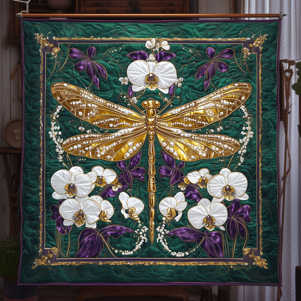 Emerald Orchid Dragonfly Quilt Blanket Christmas Blanket Dragonfly Christmas Gifts for Wife