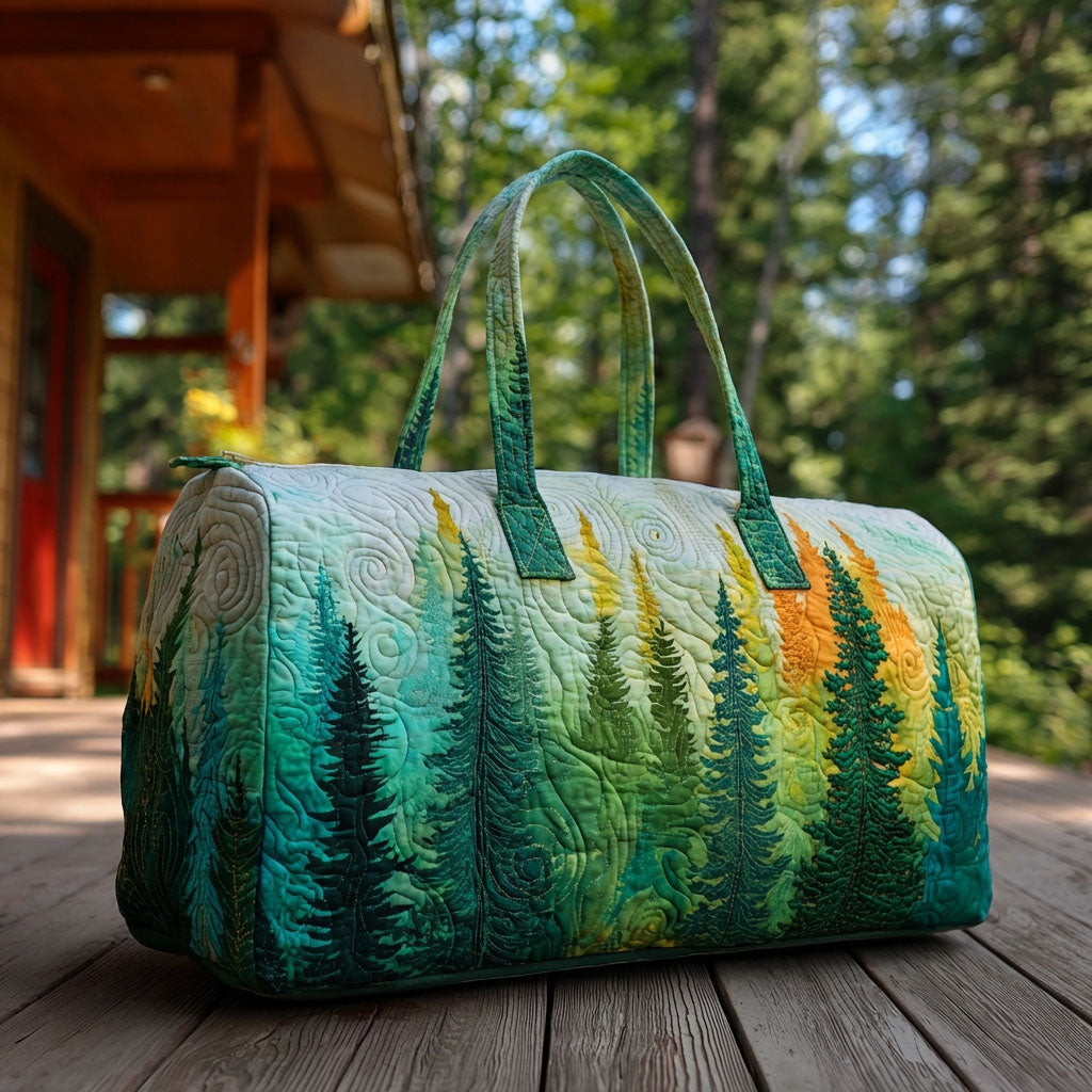 Emerald Pines Quilted Duffle Bag Forest Nature Travel Bag Best Gift For Pine Lovers Camping Outdoor