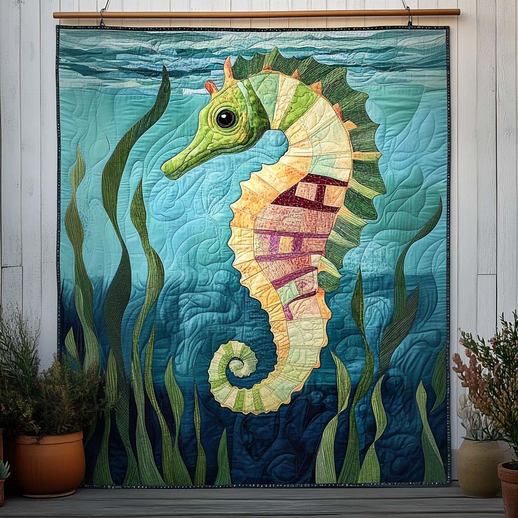 Emerald Seahorse Quilted Blanket Christmas Gift Blanket