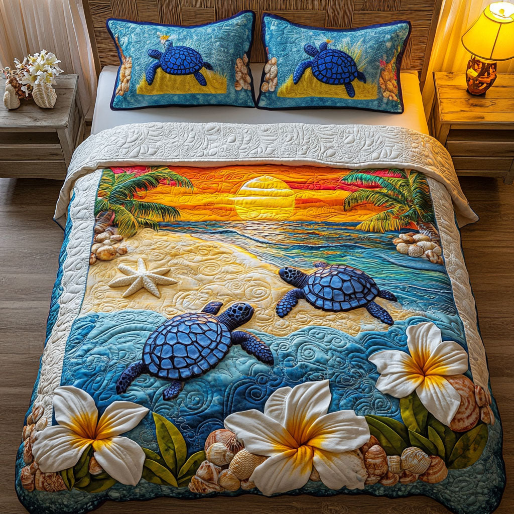 Emerald Shell Quilted Bedding Set Best Bed Sheet Set Sea Turtle Stuff