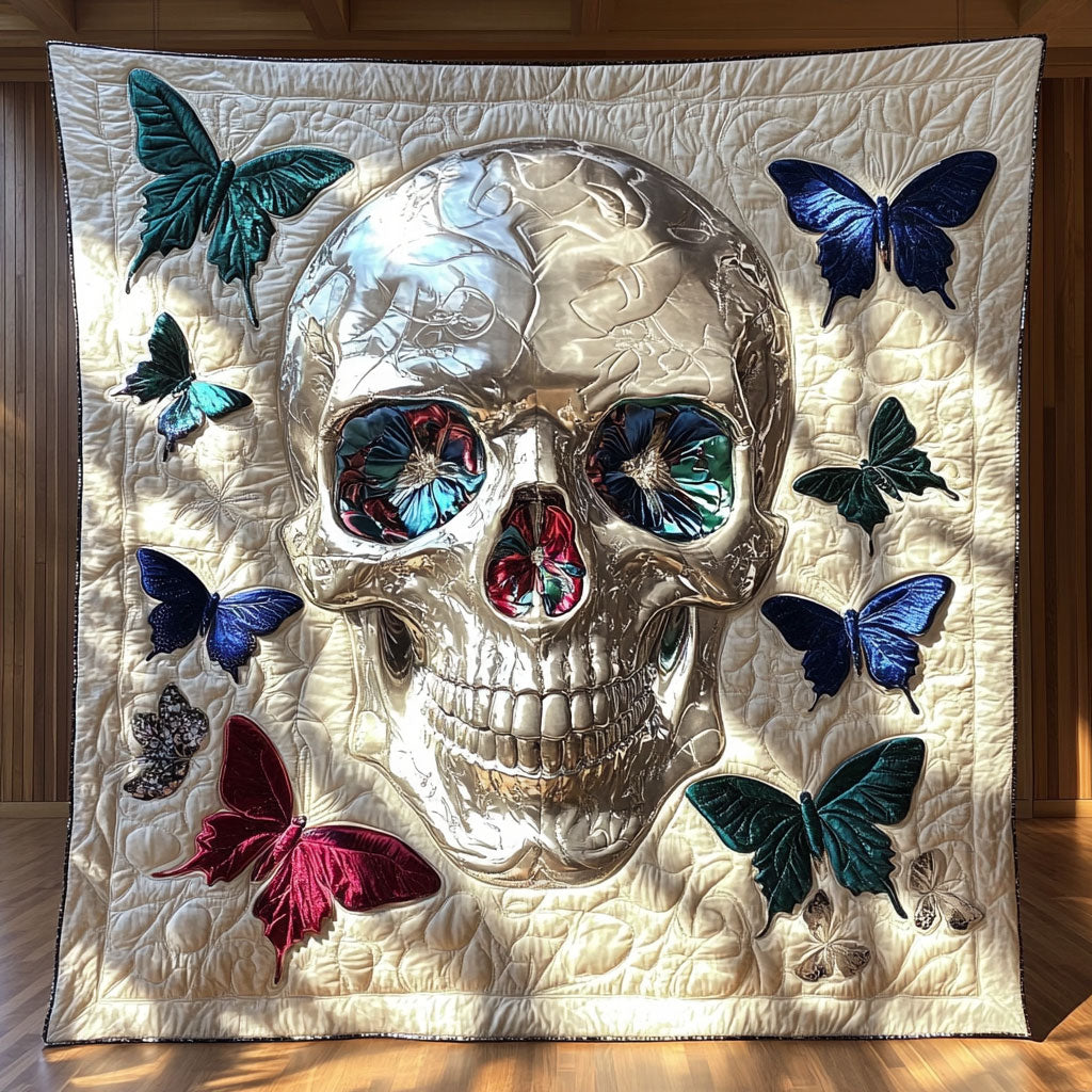 Emerald Skull Quilt Trendy Quilt Blanket Gift for Modern Home