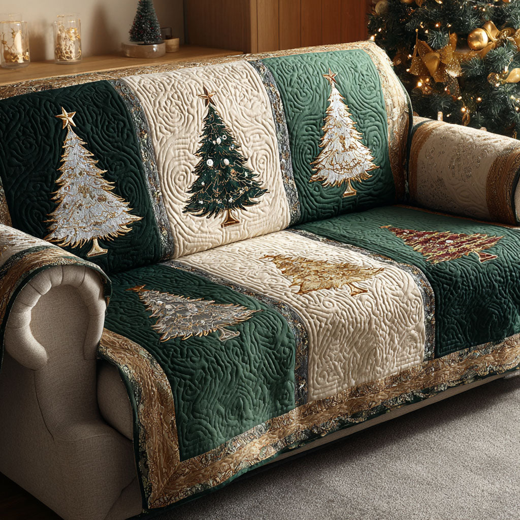 Emerald Snowfall Quilted Sofa Cover Holiday Living Room Decor Family Holiday Gifts