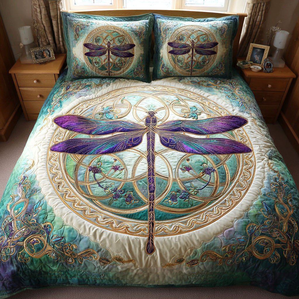 Emerald Spirit Quilted Bedding Set Cute Room Decor Best Dragonfly Presents