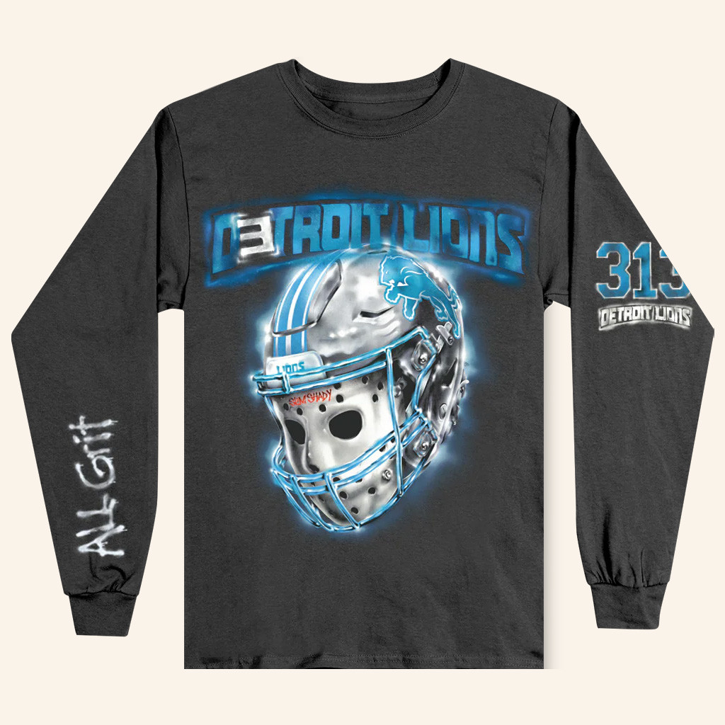 Eminem x Detroit Merch Eminem x Detroit All Grit Long Sleeve T-Shirt Gifts For Football Lovers