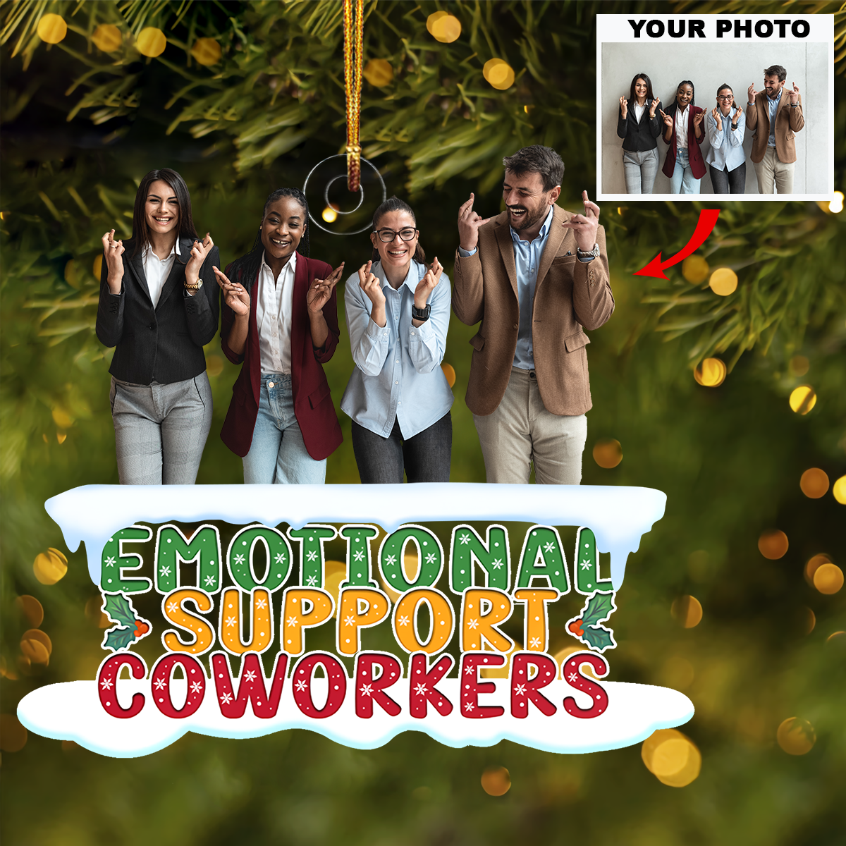 Emotional Support Co Worker Personalized Custom Photo Mica Ornament Christmas Gift For