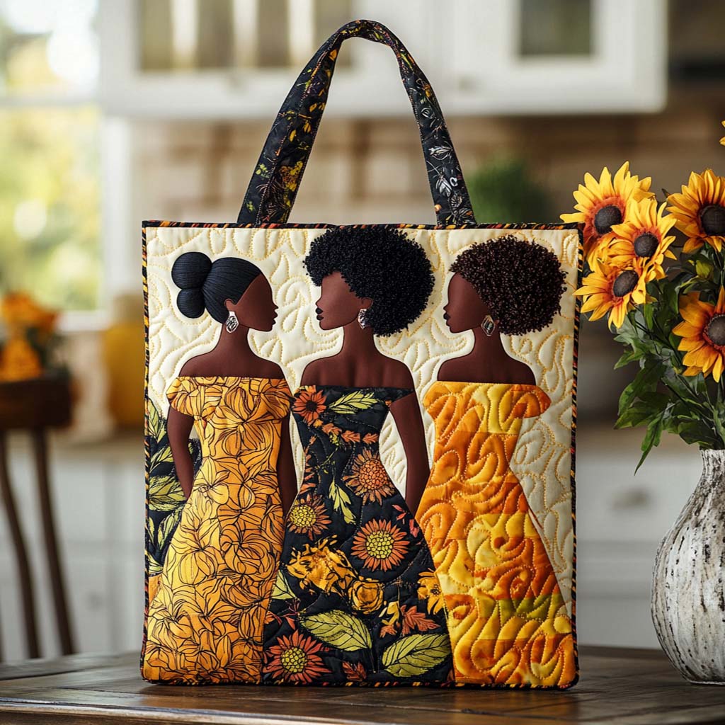 Empowered Melanin Bloom Quilted Tote Bag Melanin Black Women Gift Ideas