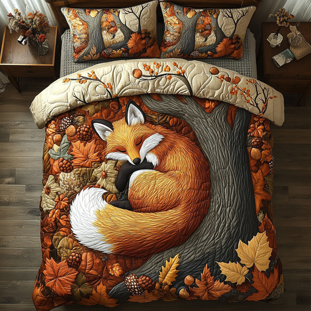 Enchanted Autumn Fox Quilted Bedding Set Autumn Themed Bed Sheets Cute Fox Themed Gifts