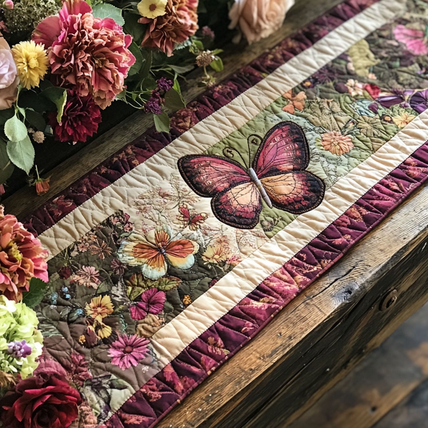Enchanted Bloom Quilted Table Runner Dinner Table Decor Butterfly Presents