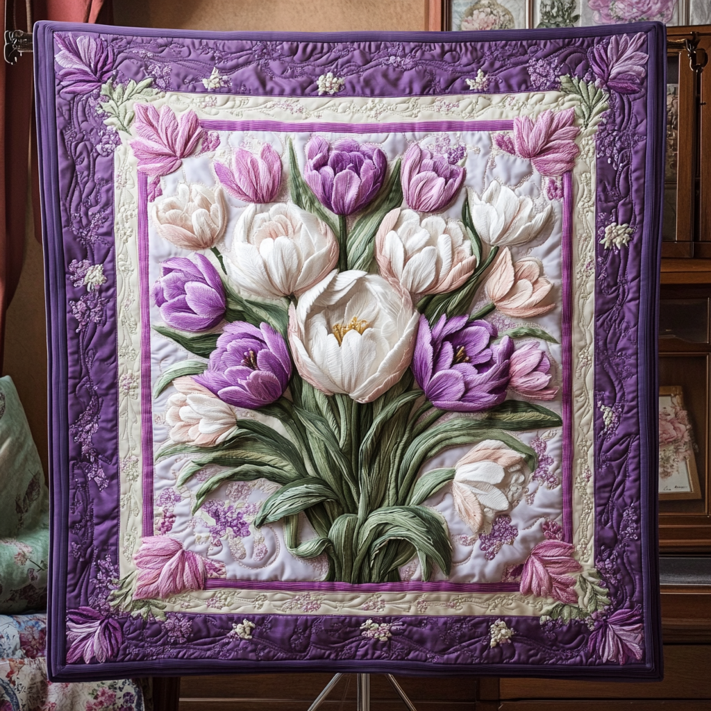 Enchanted Blooms Quilted Blanket Bedroom Xmas Decor Best Gifts For Tulip Lovers